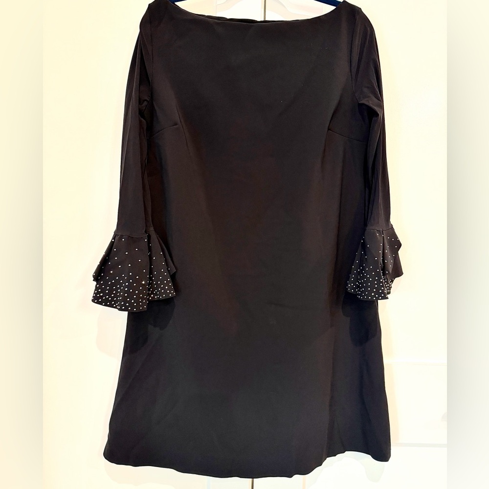 Chiara Boni Elegant Black Dress With Sequin Ruffle Sleeve Detail Sz 50 US 12 XL - Picture 6 of 17